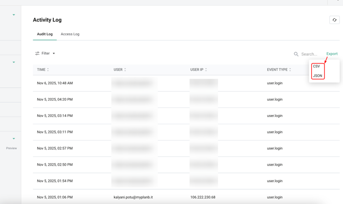 Activity Log dashboard