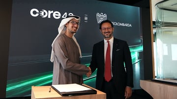 Core42 x Assolombarda MoU signing in Abu Dhabi Talal M. Al Kaissi, Chief Executive Officer, Core42 and Alvise Biffi, President of Assolombarda