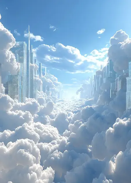 A city with clouds