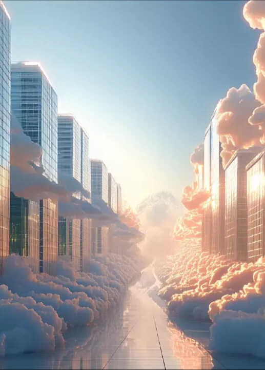 A city with clouds
